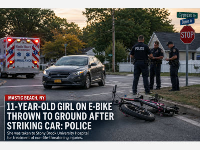 11-Year-Old Girl On E-Bike Thrown To Ground After Striking Car In Mastic Beach: Police